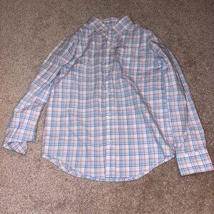 Janie & Jack long sleeve button down plaid pink and blue size 6